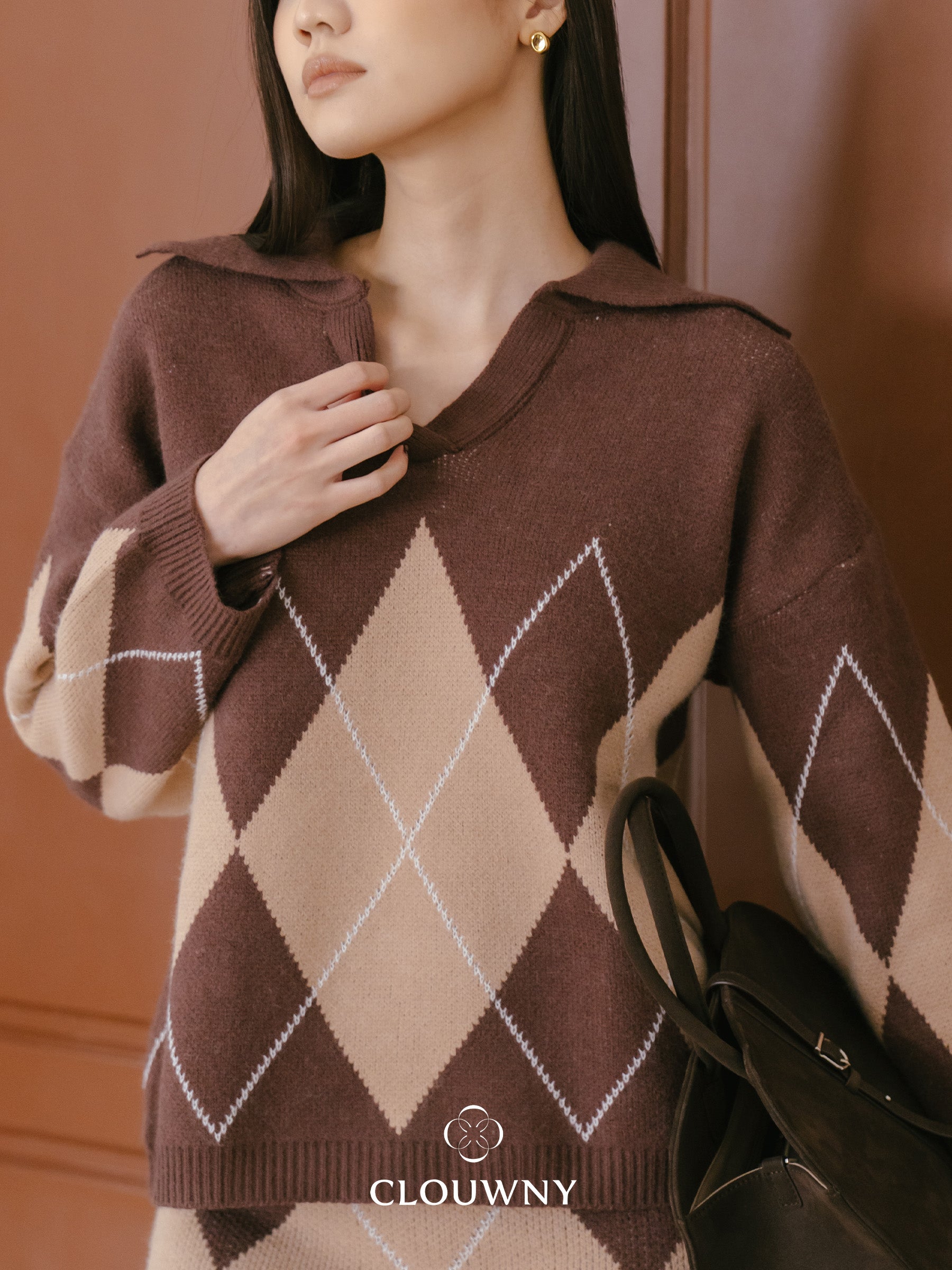 Bellis Vneck Knit Set - Coffee